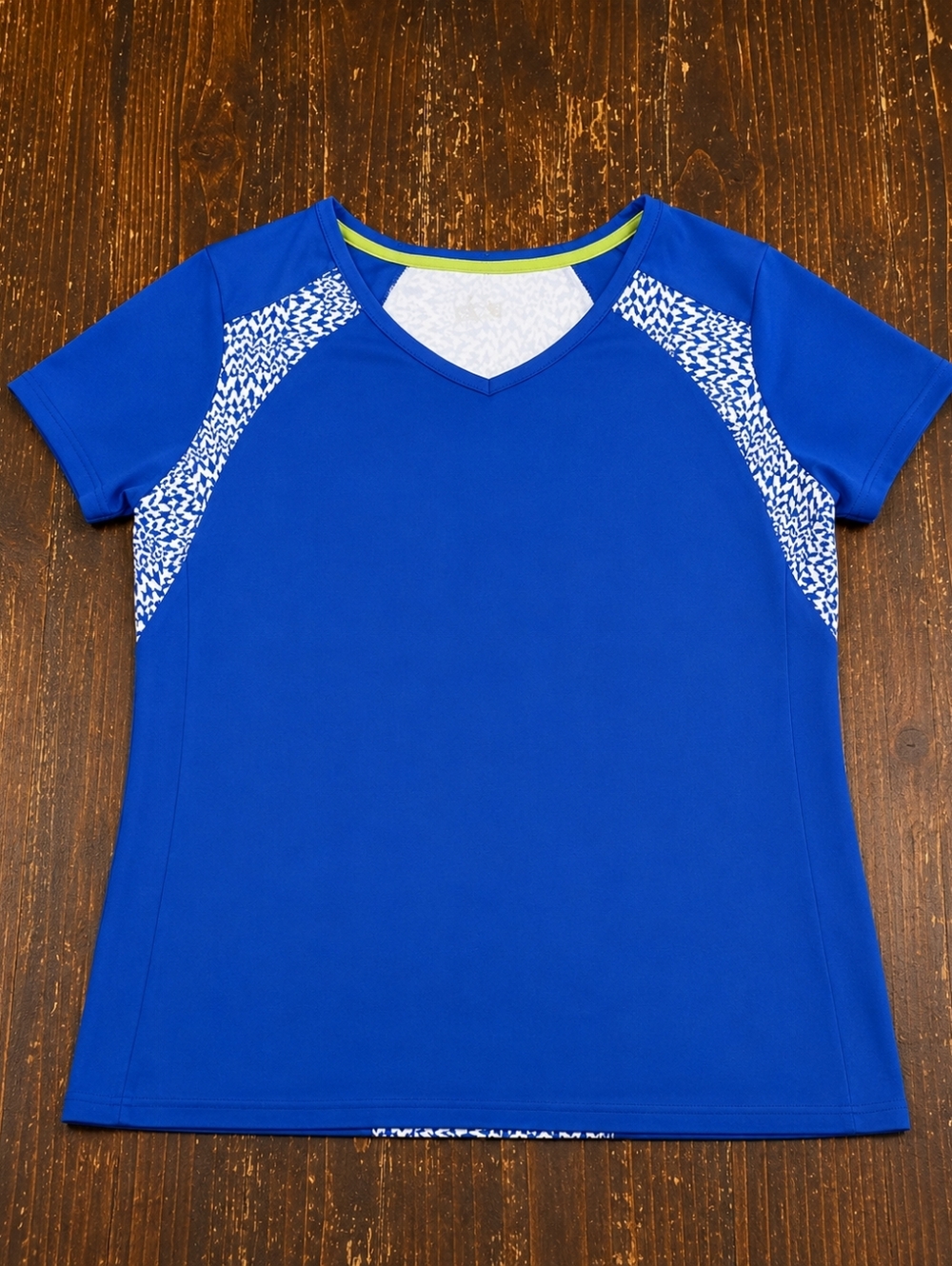 Blue Athletic T-Shirt with Patterned Accents